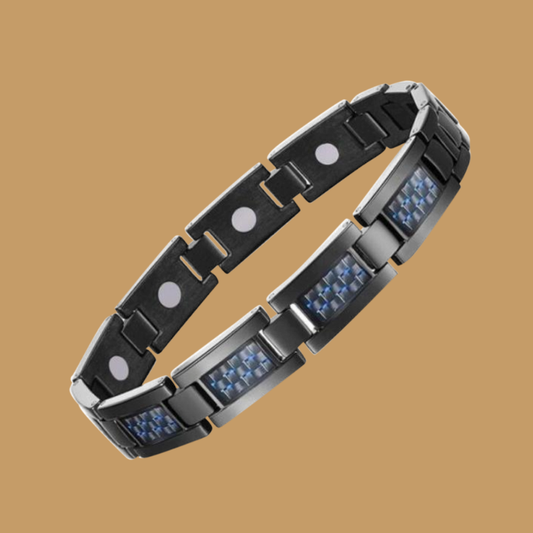 Black Stainless Steel Magnetic Therapy Bracelet – Blue Fiber Inlay