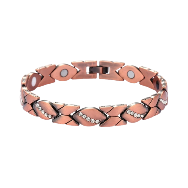Finely Finished Hand crafted Copper Therapy Magnetic Bracelet - Zirconia Inlay