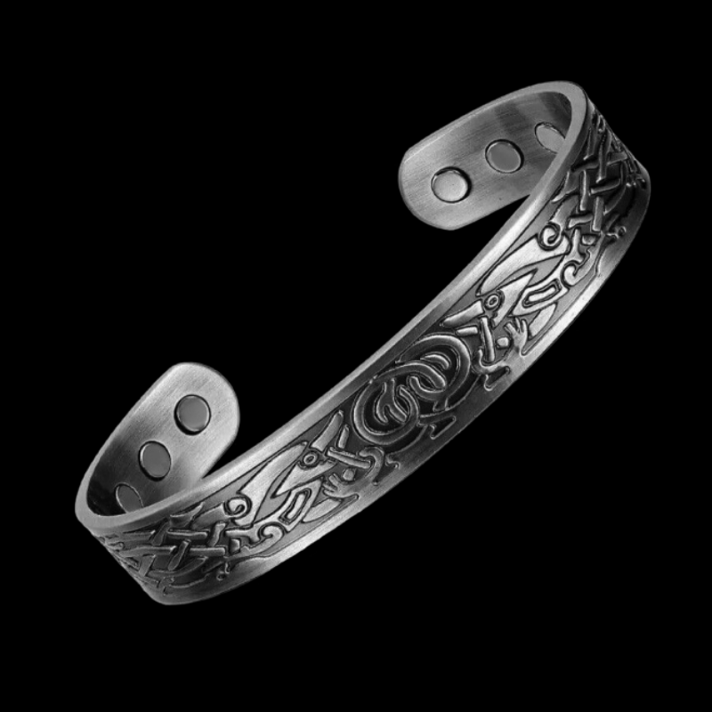 Magnetic Therapy Silver Grey Cuff Bracelet – Celtic Phoenix Design
