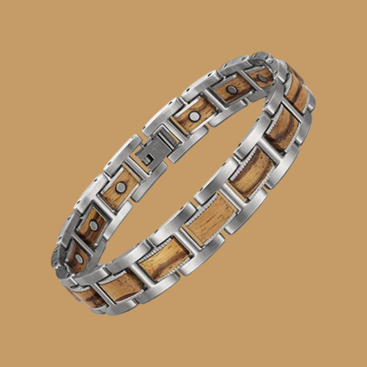 Titanium Wood Finish Magnetic Therapy Link Bracelet