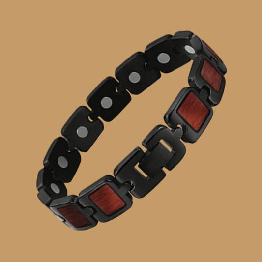 Black Titanium Magnetic Therapy Bracelet – Natural Rosewood Finish