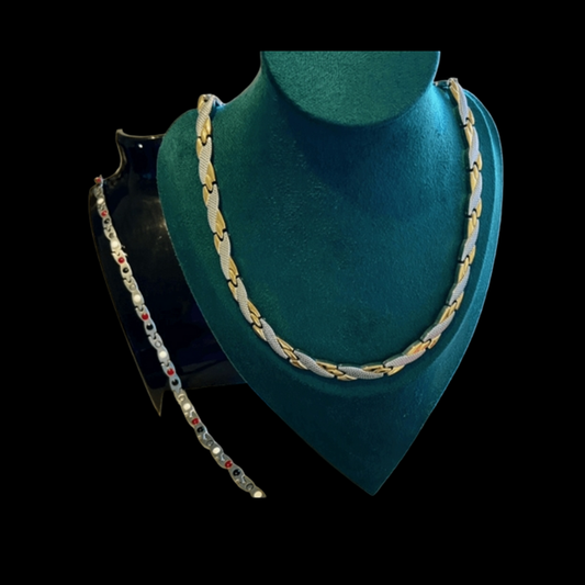 Elegant Titanium Necklace with Gold & Silver Crossover Design