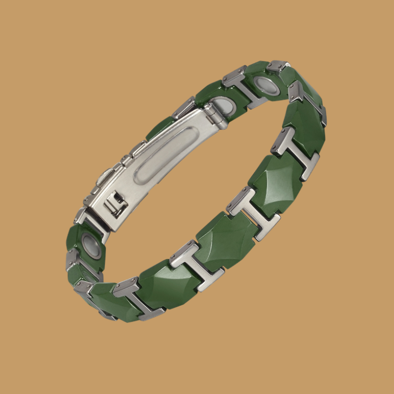 Jade Green Polished Ceramic Magnetic Therapy Bracelet