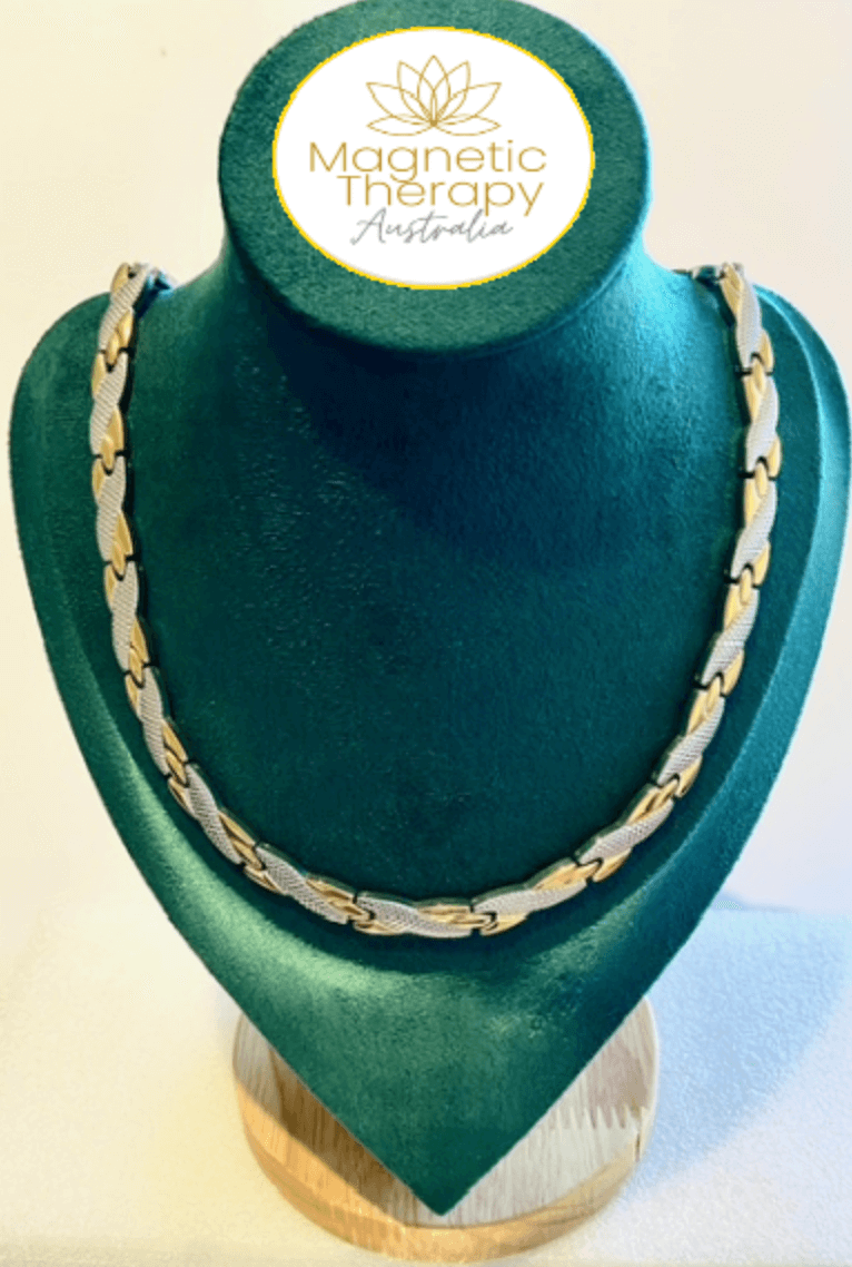 Elegant Titanium Necklace with Gold & Silver Crossover Design