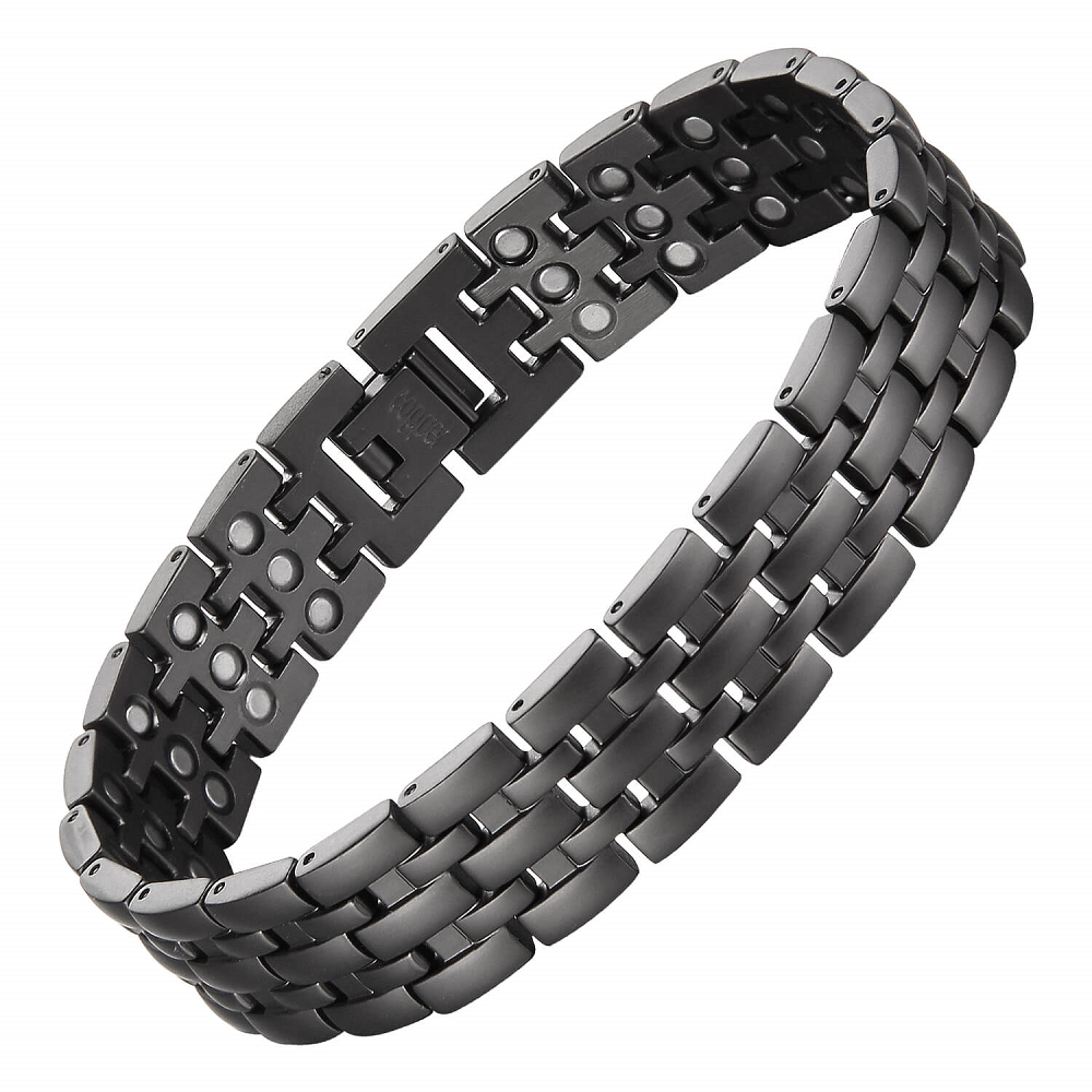 Copper Black Magnetic Therapy Bracelet – Bold Design 3 Row magnets