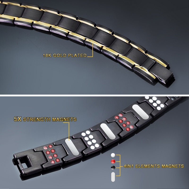 Premium Hand Crafted 4 in 1 Magnetic Therapy Bracelet - Black & Gold