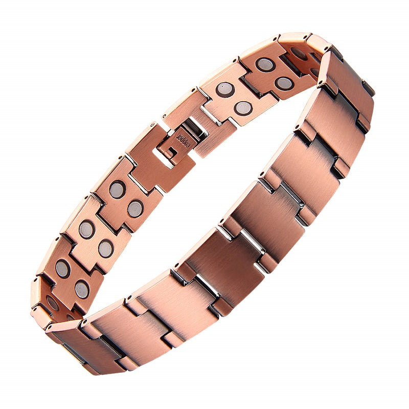 Brushed Pure Copper Dual Row Magnetic Bracelet 23cm