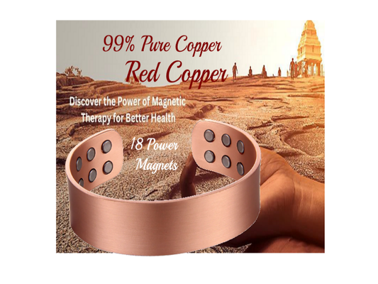 Red Copper Therapy Magnetic Bracelet - Wide Brushed Copper 12 Magnets