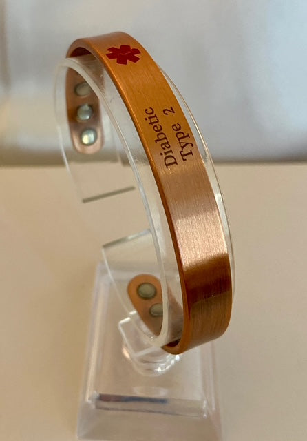 Bronzed Copper Medical Alert Magnetic Bracelet - DIABETIC 2