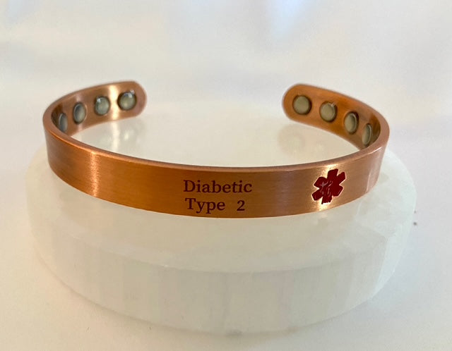 Bronzed Copper Medical Alert Magnetic Bracelet - DIABETIC 2