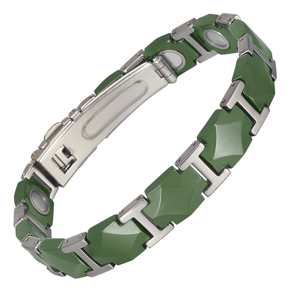 Jade Green Ceramic Elegance – Magnetic Therapy Bracelet