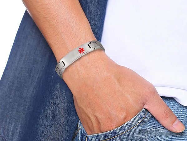 Medical Alert ID Magnetic Pure Titanium Bracelet