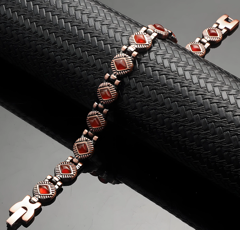 Red Agate Gem Stone Magnetic Copper Bracelet Spiritual & Protective Healing