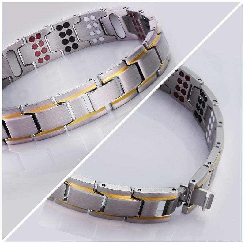 Premium Stainless Steel 4 in 1 Magnetic Therapy Bracelet - Silver gold trim