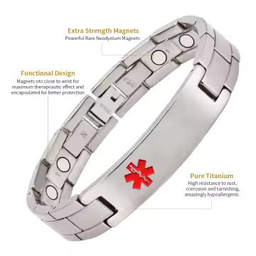 Medical Alert ID Magnetic Pure Titanium Bracelet