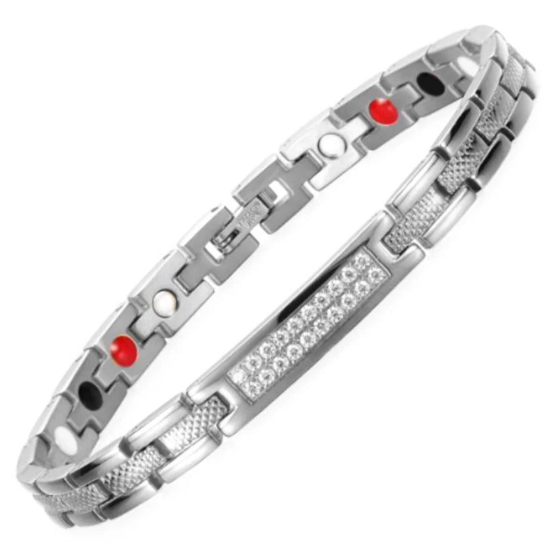 Premium Magnetic Therapy Silver Bracelet -light Titanium Zirconia Gems