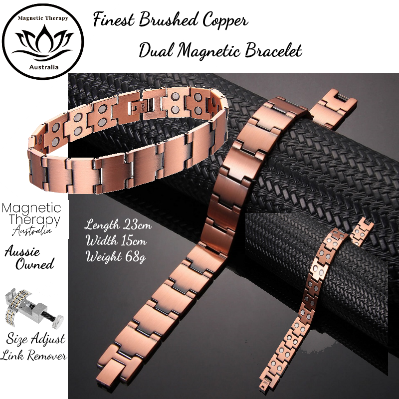 Brushed Pure Copper Dual Row Magnetic Bracelet 23cm