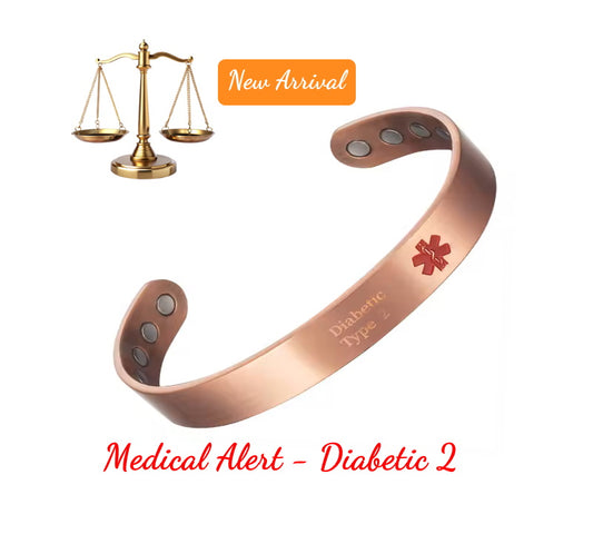Bronzed Copper Medical Alert Magnetic Bracelet - DIABETIC 2