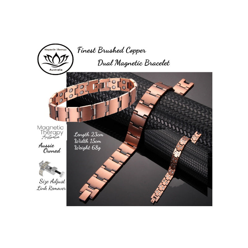 Brushed Pure Copper Dual Row Magnetic Bracelet 23cm