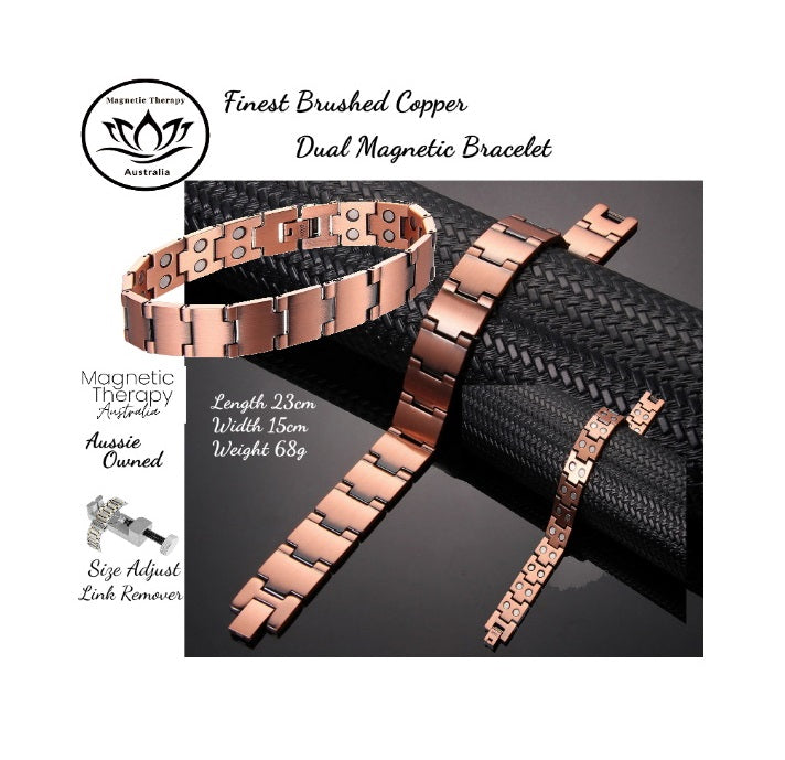 Brushed Pure Copper Dual Row Magnetic Bracelet 23cm