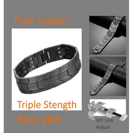 Gunmetal Grey Chevron Pure Copper Magnetic Bracelet - with Size Adjust Tool