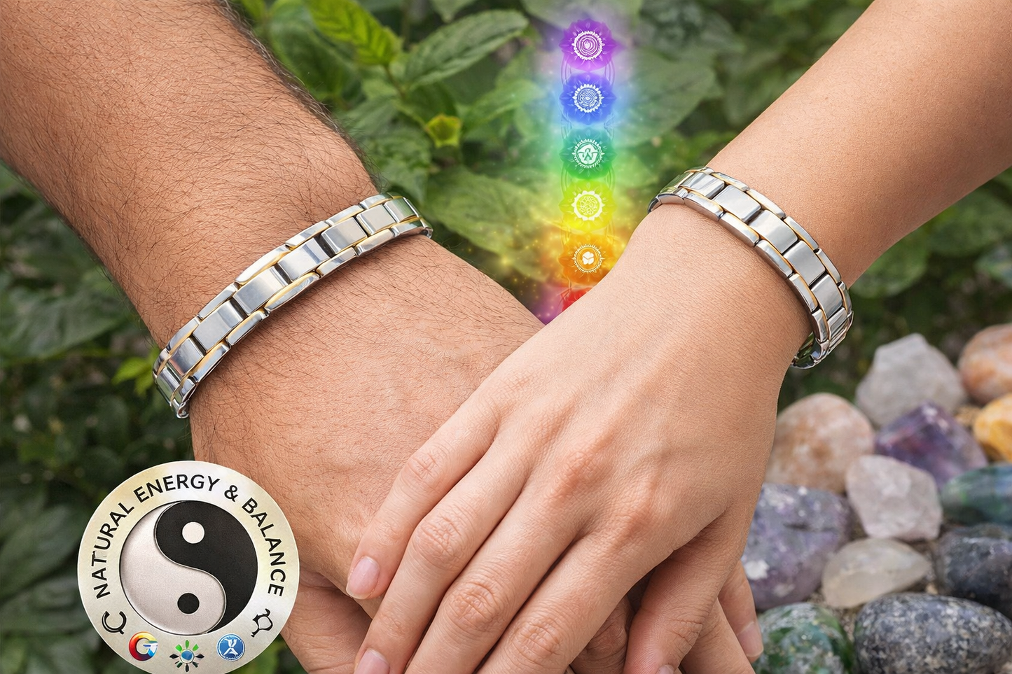 Premium Stainless Steel 4 in 1 Magnetic Therapy Bracelet - Silver gold trim