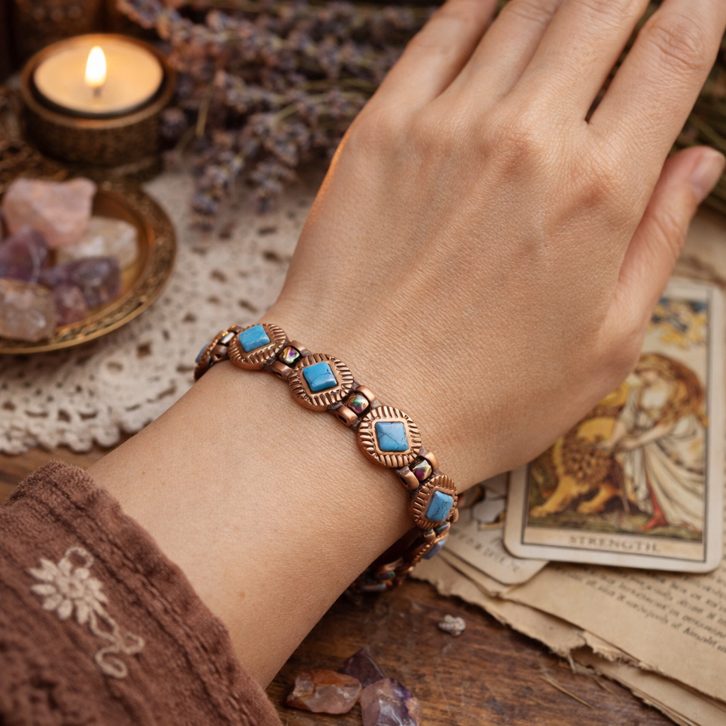 99% Pure Copper Turquoise Magnetic Copper Bracelet Spiritual & Protective Healing- Turquoise