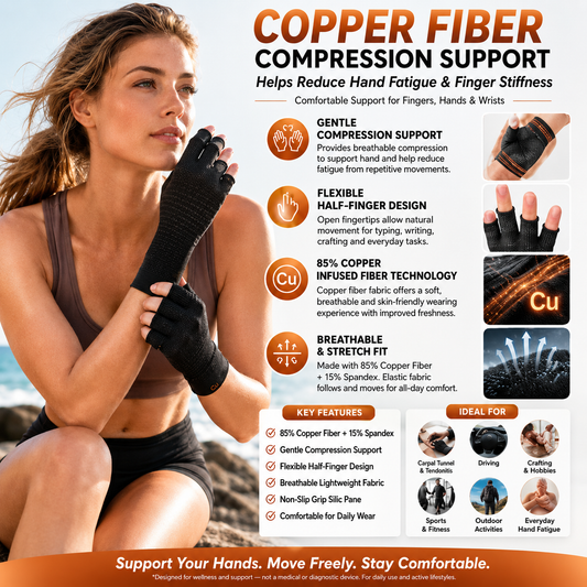 Copper Fibre Half-Finger Compression Gloves