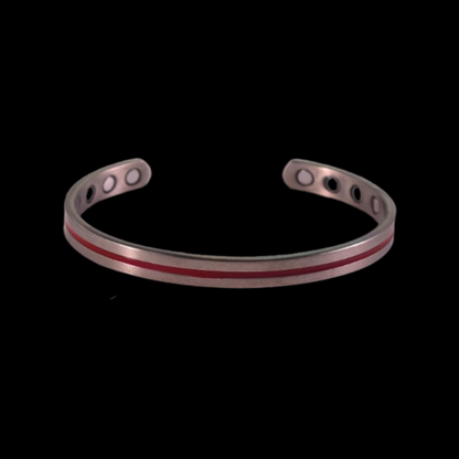 Titanium Power Sports Magnetic Therapy Bracelet - Silver Red Strip