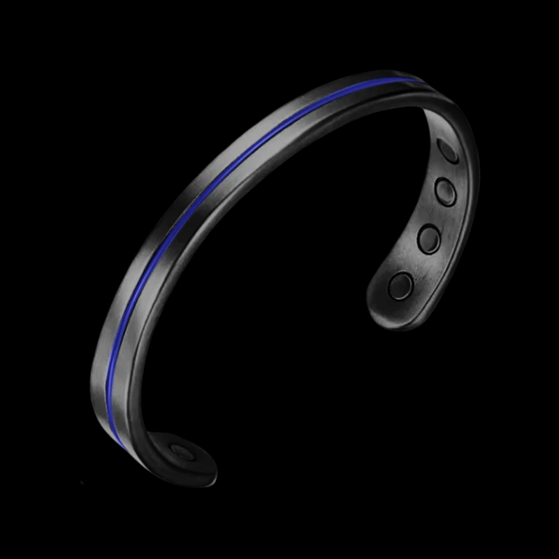 Titanium Power Sports Magnetic Therapy Bracelet - Black Blue Strip