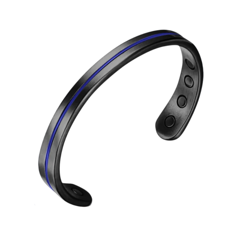 Titanium Power Sports Magnetic Therapy Bracelet - Black Blue Strip