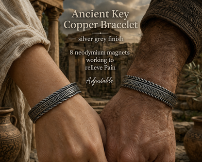 Copper Therapy Silver Grey Magnetic Bracelet Ancient Protection Symbol
