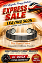 Pure Copper Black Magnetic Wrist Band - 6 Rare Earth Magnets