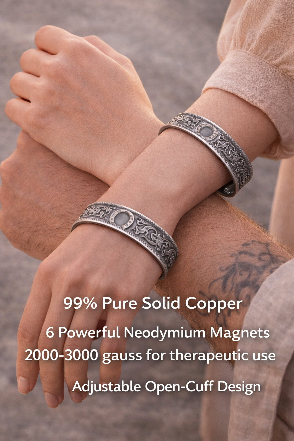 Pure Copper Silver Grey 6 Magnetic Therapy Bracelet Wellbeing + Prosperity