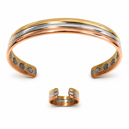 99.9% Three-tone Magnetic Bracelet & Ring Set