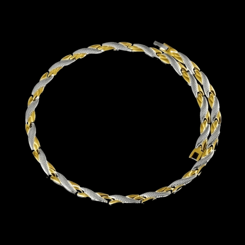 Elegant Titanium Necklace with Gold & Silver Crossover Design