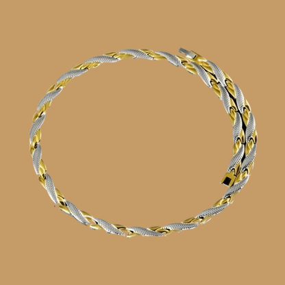 Elegant Titanium Necklace with Gold & Silver Crossover Design