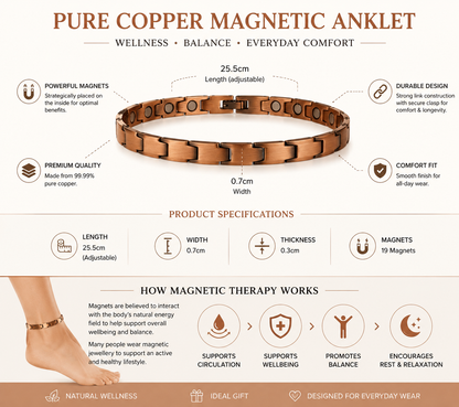 Pure Copper Magnetic Therapy Anklet - Classic Link Design