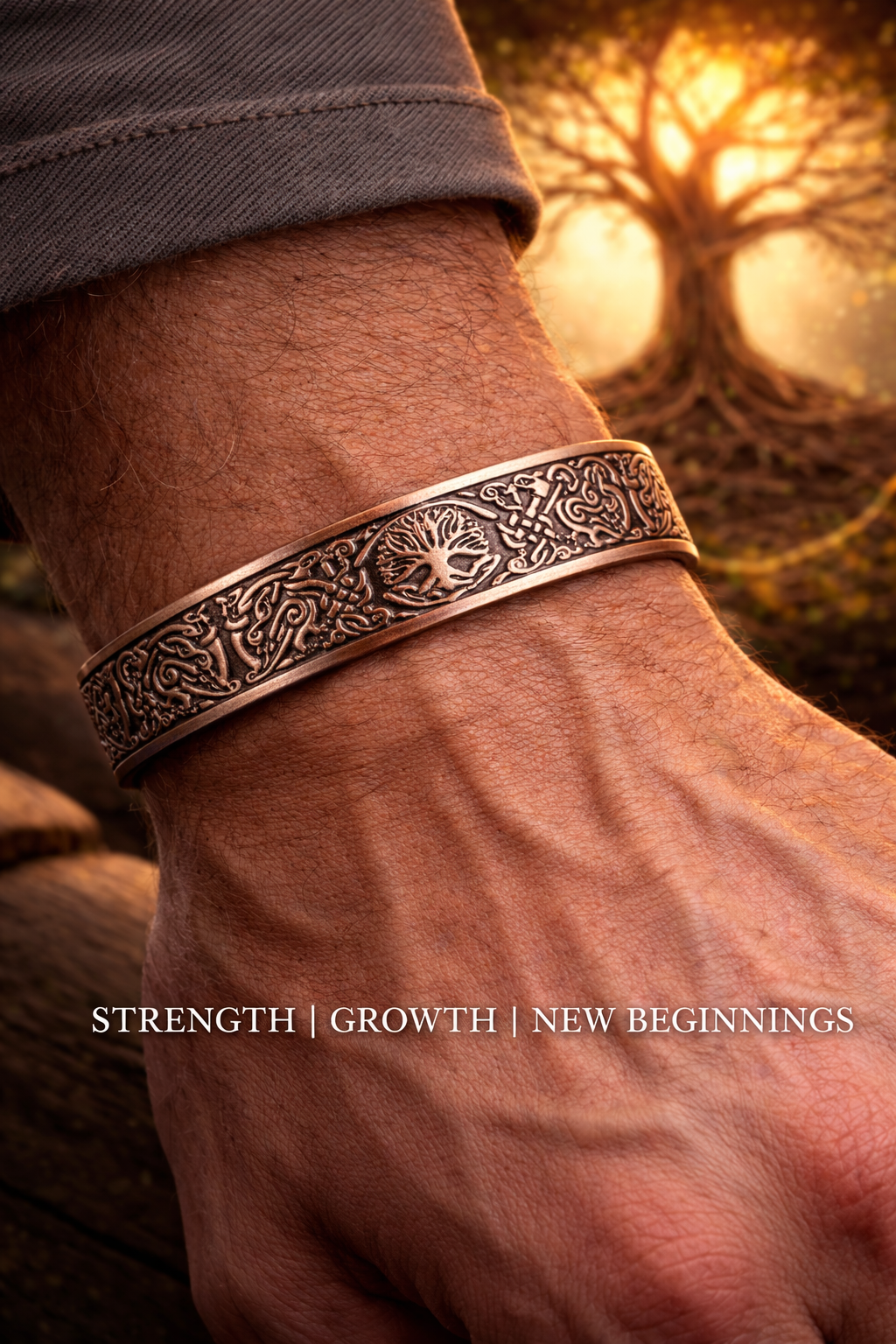 Tree of Life with Phoenix Copper Cuff - 9 Magnets