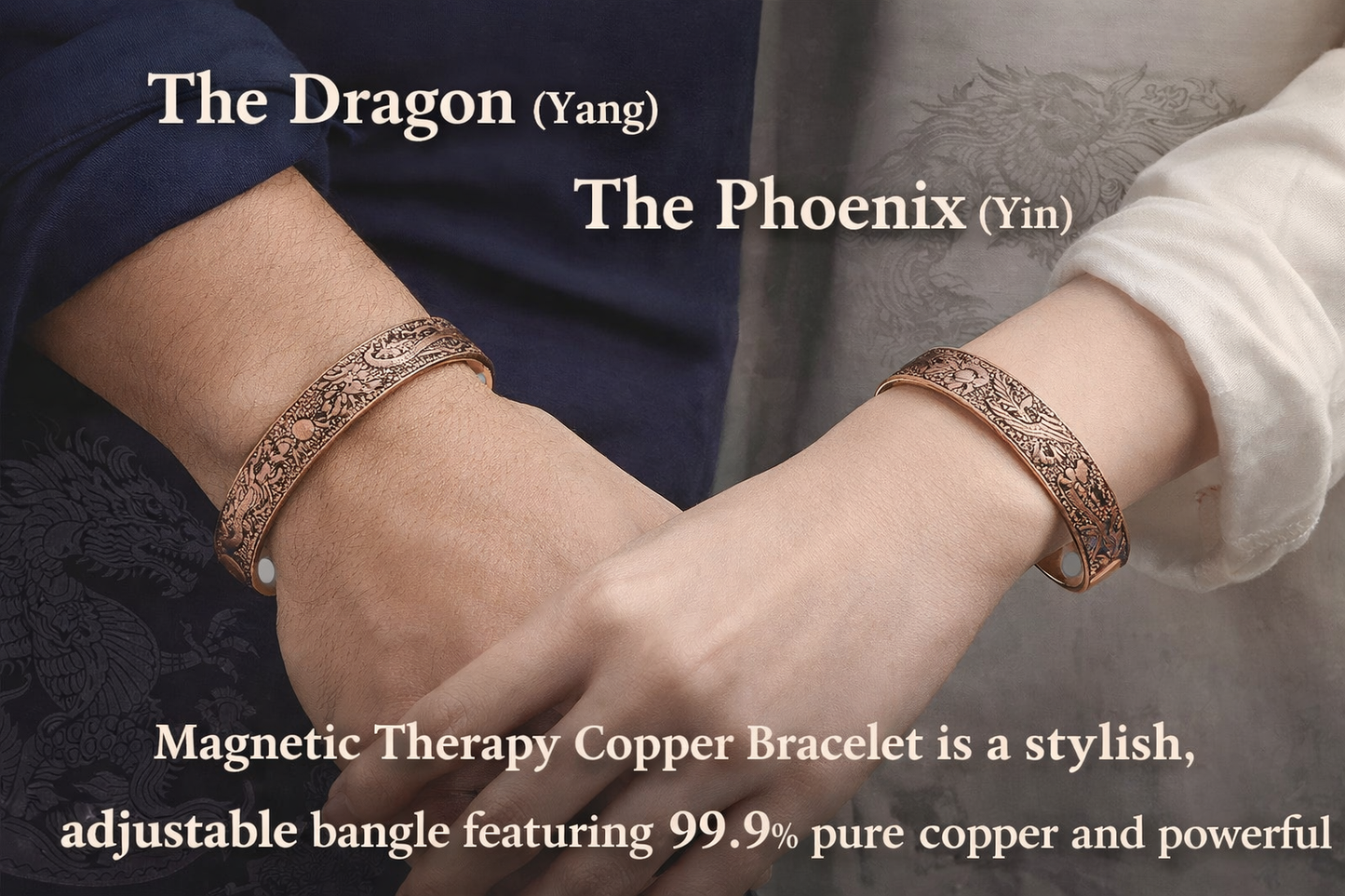Magnetic Therapy Copper Bracelet – Dragon & Phoenix Design