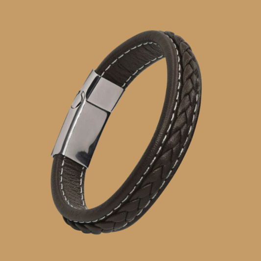 🎁 Premium Brown Leather with White Stitch Bracelet (100% off)