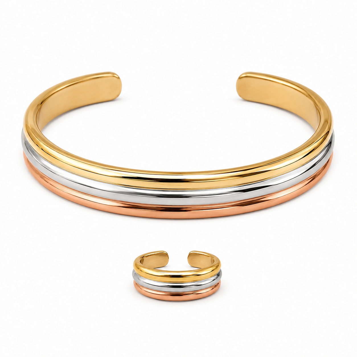 99.9% Three-tone Magnetic Bracelet & Ring Set
