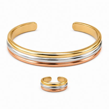 99.9% Three-tone Magnetic Bracelet & Ring Set