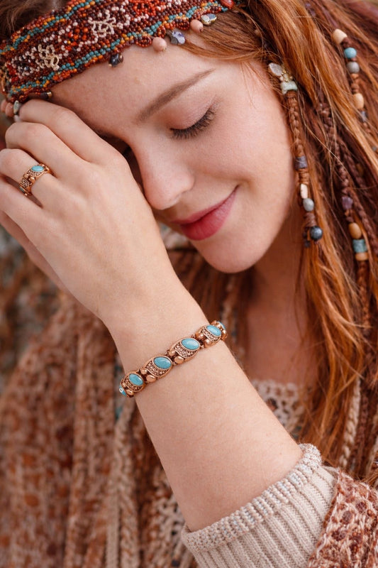 Magnetic Copper Therapy Bracelet Turquoise Stone copper with powerful 3000 Gauss Neodymium Magnets