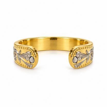 Gold & Silver Floral 99.9% Copper Magnetic Ring