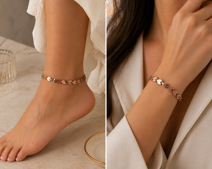 Sleek Connecting Heart 99.9% Pure Copper Magnetic Bracelet or Anklet