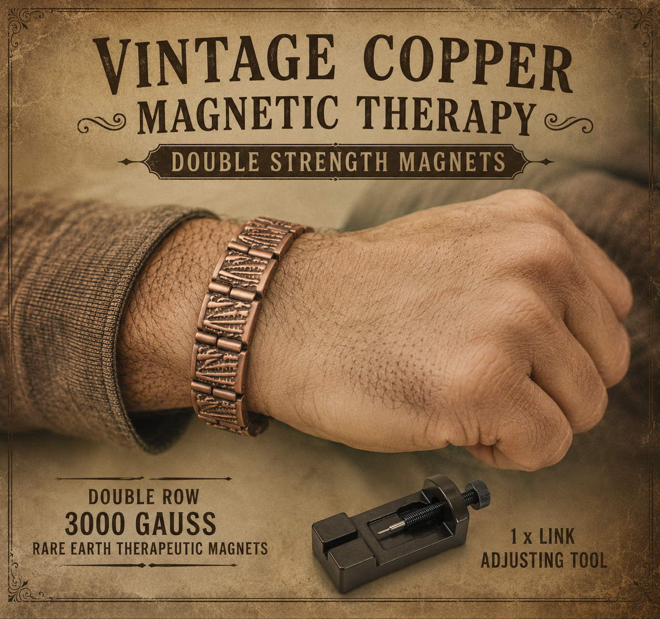Pure Copper Magnetic Therapy Double Strength Bracelet