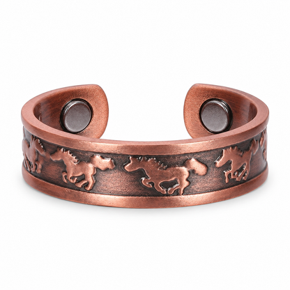 Galloping Horses Copper Magnetic Ring – Antique Finish