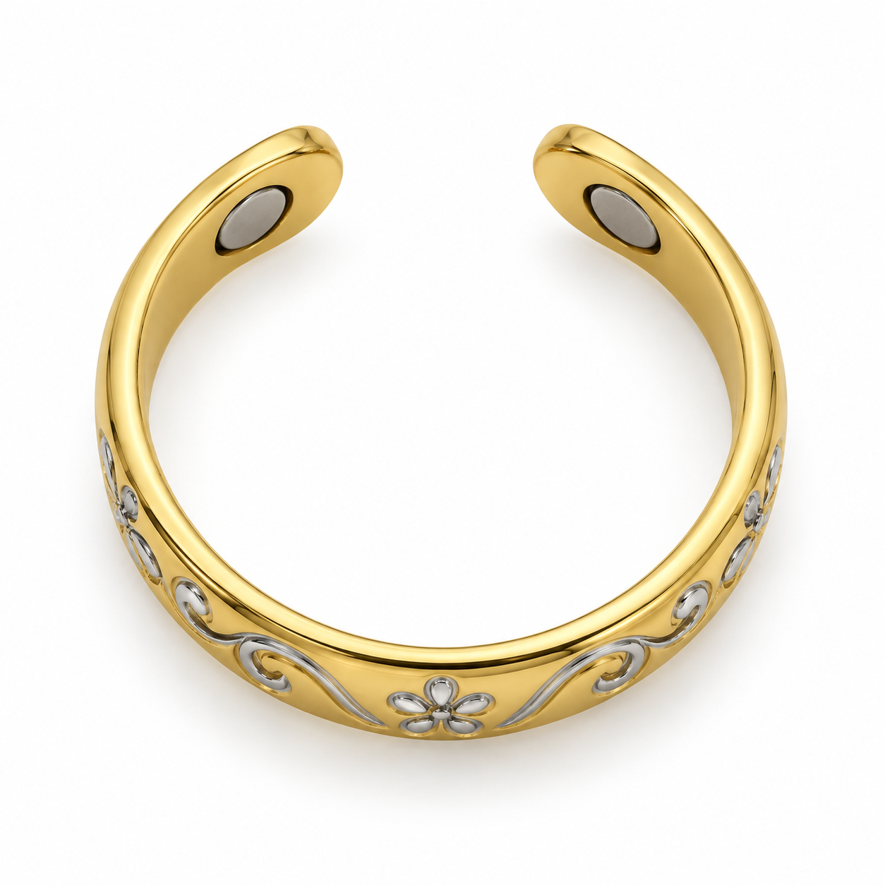 Gold & Silver Floral 99.9% Copper Magnetic Ring