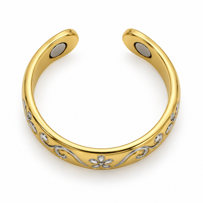 Gold & Silver Floral 99.9% Copper Magnetic Ring
